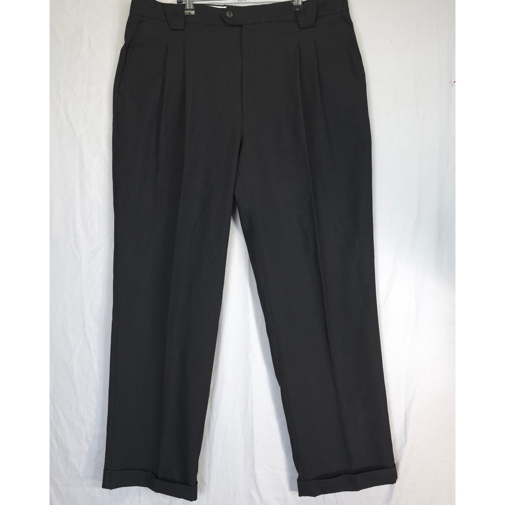 Ferre Dress Pants Men 40 Black Pleated Front Cuffed Classic Trousers Goth Office